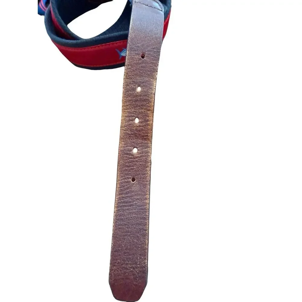 Southern Tide Belt Nautical Skipjack Fish Sz 32 Red Blue Ribbon Canvas Leather